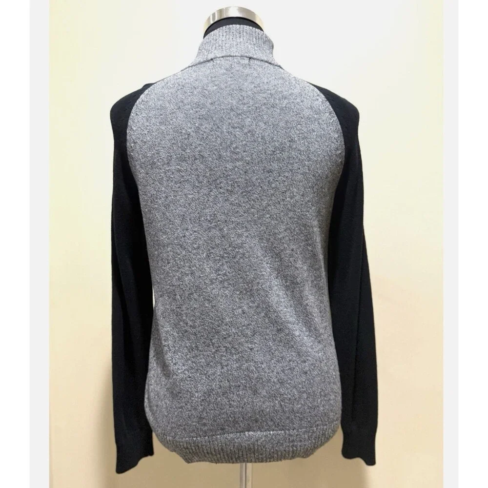 Banana Republic Mens Gray Black Mock Neck Full Zip Knit Sweater Jacket Pullover